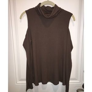 Brown long sleeve shirt with shoulder cut outs